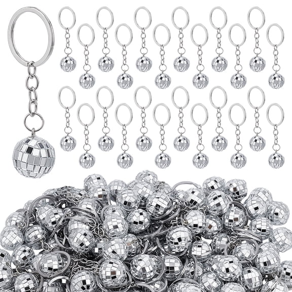 100Pcs 0.96'' Mini Disco Balls keychain Hanging Disco Party Decorations Keychain Reflective Silver Mirror Ball keychains 70s 80s 90s Theme