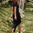 thumbnail image 5 of Women Casual Dresses Crew Neck Short Sleeve Twist Front Slim Fit Midi Dress Solid Color Asymmetrical Cocktail Dresses, 5 of 7