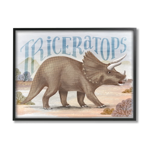 Stupell Industries Triceratops in Nature Animals & Insects Painting Black Framed Art Print Wall Art, 14 x 11