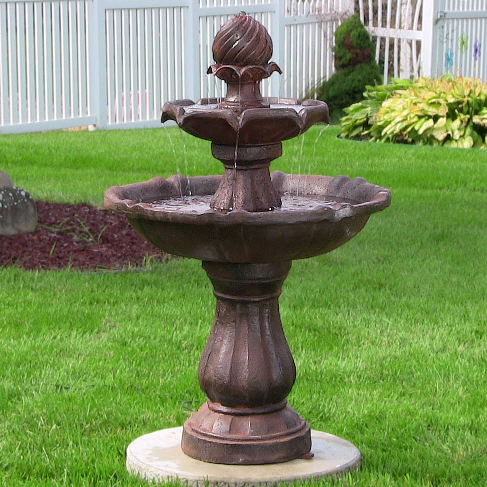 Sunnydaze 2tier Solar Outdoor Water Fountain with Battery 35" Rust