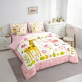 thumbnail image 3 of Feelyou Kawaii Giraffe Twin Bedding Sets 7-Piece, Cartoon Pink Elephant Bedding Comforter Set, Spring Flower Leaf Reversible Sheet Sets, Luxury Bedroom Decor, 3 of 7