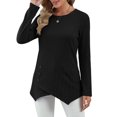 thumbnail image 1 of Camiseta Manga Larga Cuello Redondo Botón Dobladillo Irregular Cómodas Tops Casuales para Mujer Negro M, 1 of 7