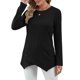 thumbnail image 1 of Camiseta de manga larga redondo Masajeadores cuello botón irregular hem cómodo casual Tops para las mujeres negro XXL, 1 of 7