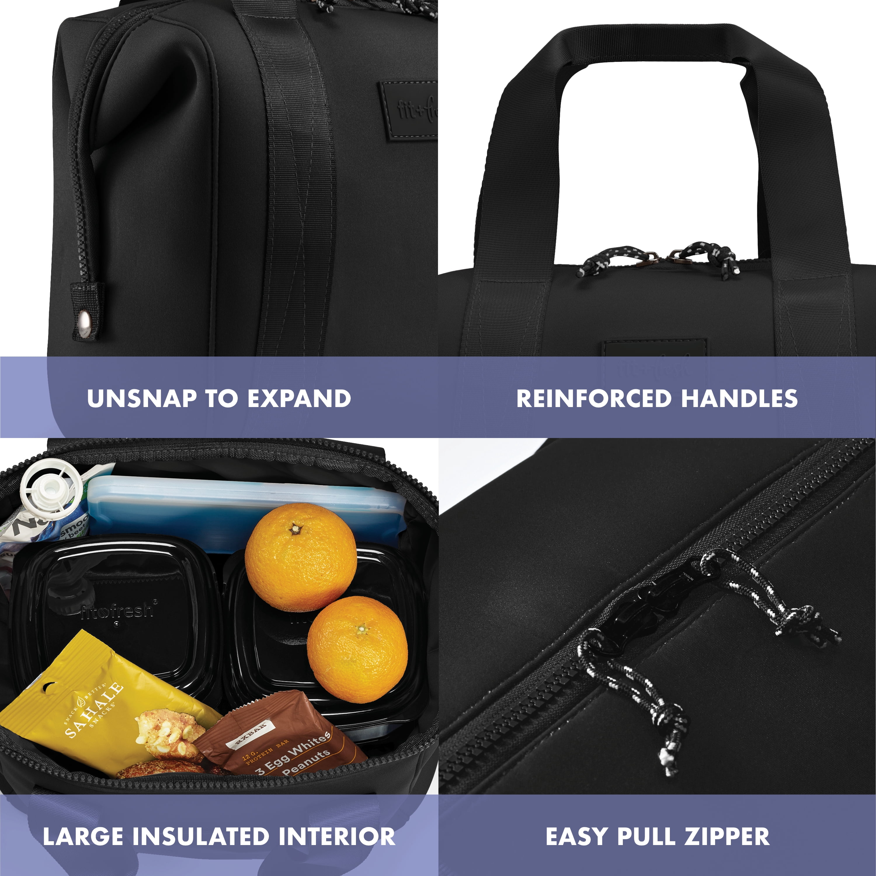 Fit & Fresh 4511CX3480 Women's Lunch Bag, Self Insulating Neoprene Material Lunch Box With Containers & Ice Pack, Black