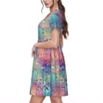thumbnail image 2 of Balery blue pink colorful cracked texture Vestidos sueltos de manga corta para mujer, vestidos de verano 2025, vestidos casuales de corte A con vuelo., 2 of 6