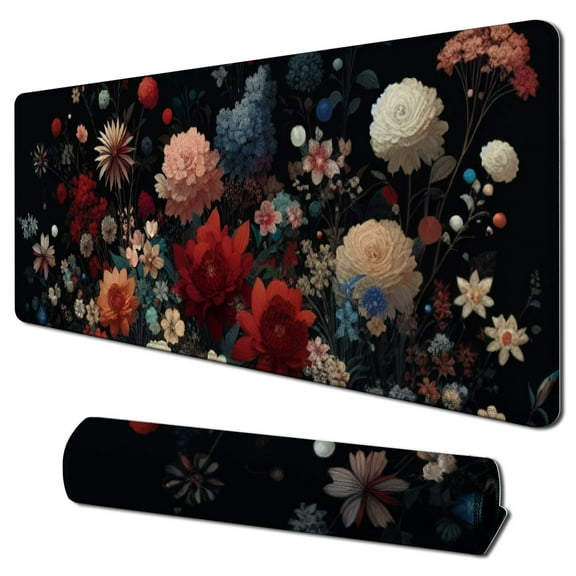 nygtbtfer  Large Gaming Mouse Pad for Desk Computer,XXL Mousepad Laptop,Cute Flower Mouse Mat,Extended Black Waterproof Keyboard Pads,Non-Slip Desk Pad for Game Office Home 31.5x11.8 in