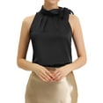 thumbnail image 1 of Blusa elegante de satén sin mangas con lazo y cuello de pajarita para mujer Negro L, 1 of 6