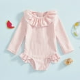 thumbnail image 2 of Toddler Pink Girl Rash Guard Swimsuit Ruffle Sun Protection Long Sleeve Kids Bathing Suits Girls 18-24 Months, 2 of 4