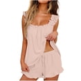 thumbnail image 5 of Helii Women's 2 Piece Pajama Set Cute Ruffle Trim Sleeveless Tank Top and Shorts Soft Lightweight Breathable Sleepwear Loungewear Shorts Set for Summer Sleeping Casual Lounge Solid Color, 5 of 8
