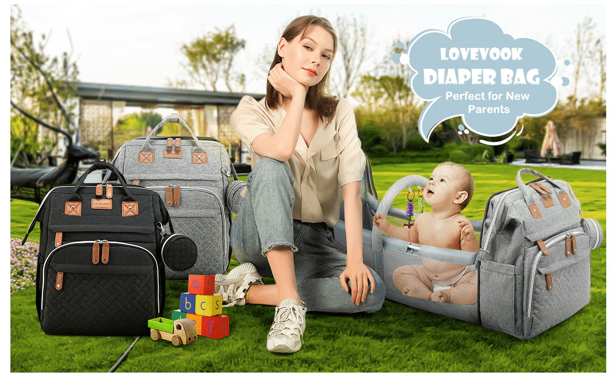 4 in 1 Diaper Bag with Bassinet Changing Station– Multi Purpose Waterp –  Buggybop