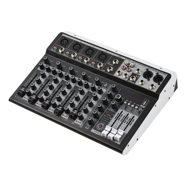 Console de Mixage Professionnelle 6 Canaux avec 16 Effets Reverb, 4 Unités de Puissance Phantom 48V Indépendantes, Gain EQ 3 Niveaux, Connectivité Bluetooth Sans Fil, Interface USB, Alimentation AC100-240V (US)