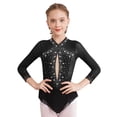 thumbnail image 3 of SiiRoh Girls Long Sleeve Gymnastics Leotard Sparkly Color Block Skirted Bodysuit for Dance Skating Black 16, 3 of 7