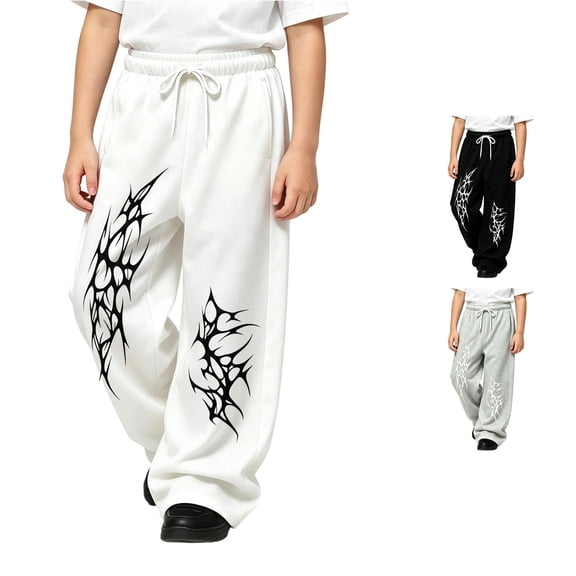 Luvior Y2k Baggy Sweatpants Boy and Girls Gothic Graphic Elastic Waist Wide Leg Track Pants Drawstring Athletic Joggers with Pockets