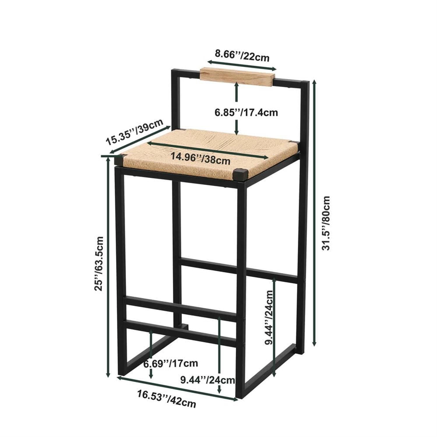Demi Bonn 32" Counter Height Bar Stools Set of 2, Paper Rope Woven Barstools with Back, Kitchen Island Countertop Chairs for Dining Room, Beige