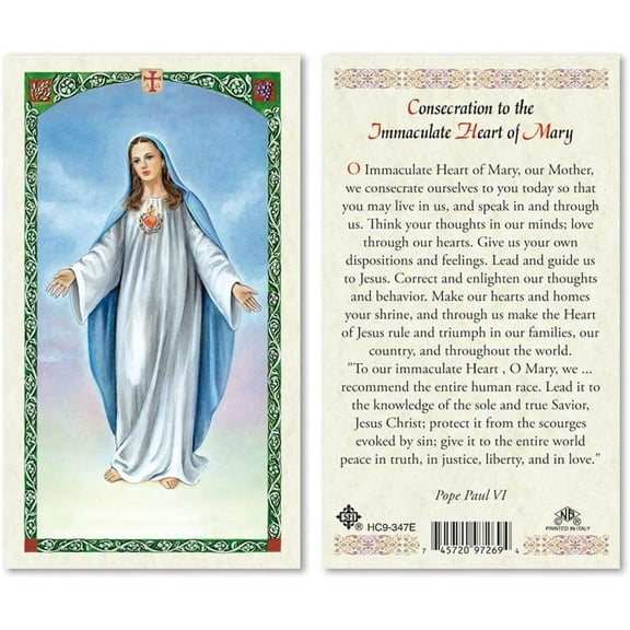 Consecration to The Immaculate Heart of Mary Our Lady of Peace Laminated Prayer Cards - Pack of 25-