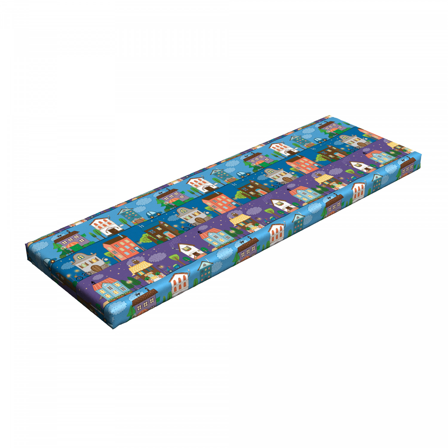 Urban Bench Pad, Hand Drawn Style Colorful Townhouses City ...