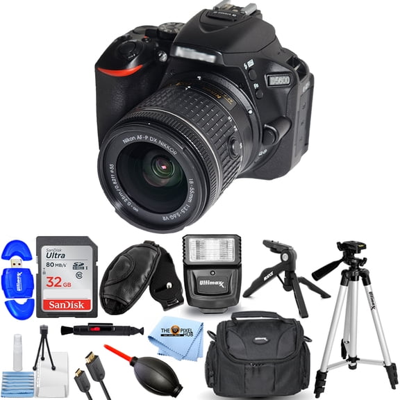 Nikon D5600 DSLR 24.2MP Camera with 18-55mm Lens 1576   32GB   Flash Bundle
