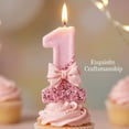 thumbnail image 3 of Birthday Candle Number Pink Glitter with Bow Cartoon Creative Party Cake Topper Decoration, Glamorous Numeric Candle for Celebration, Dazzling Party Cake Decor, 3 of 4