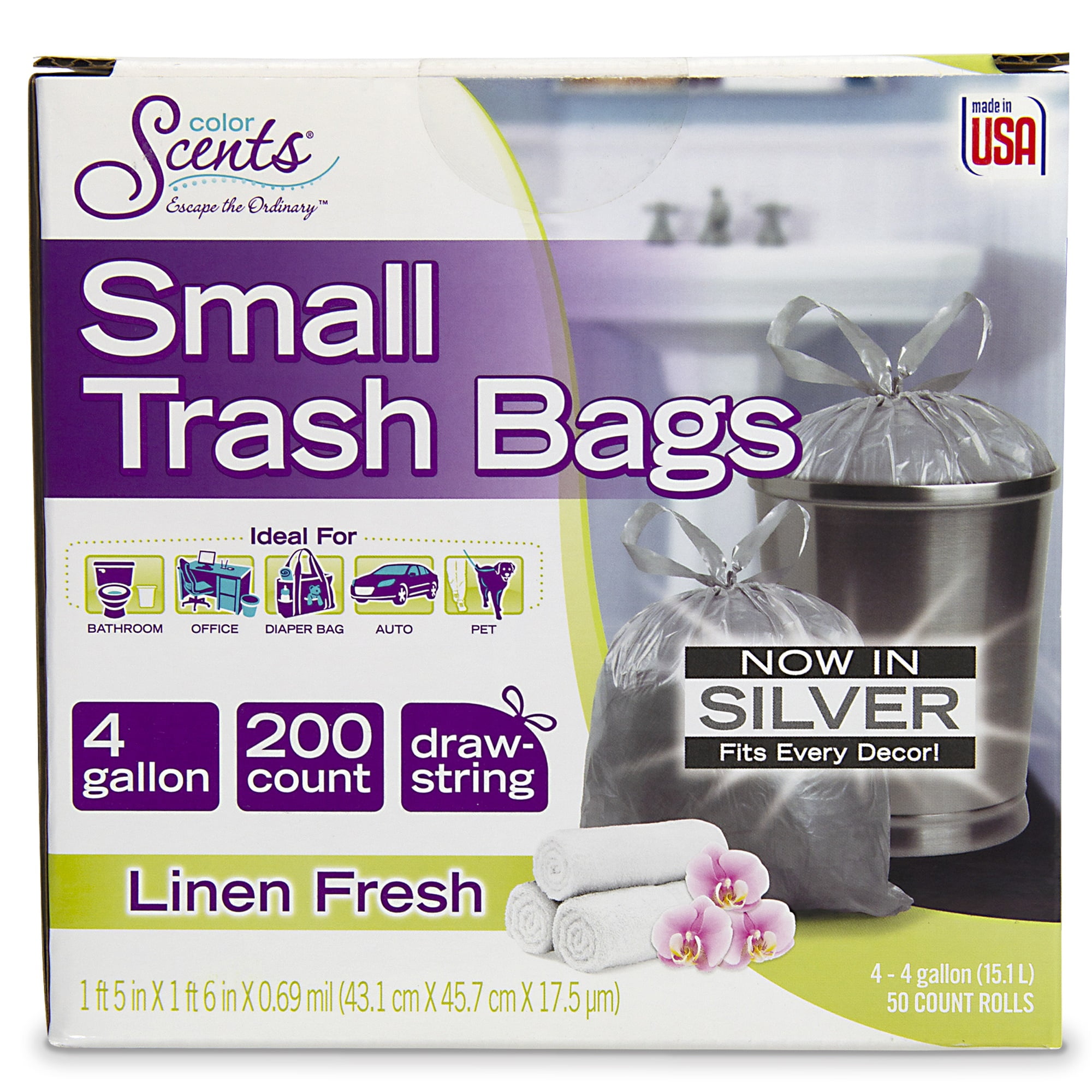 200 Count CCLINERS 2.6 Gallon Small Trash Bags White Lavender Scented 
