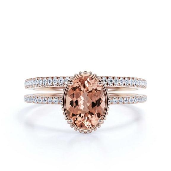 Gorgeous Minimalist 2.00 Carat Oval Cut Morganite And Diamond Moissanite Engagement Ring, Floral Wedding Ring, One Matching Band in 925 Sterling Silver With 18k Rose Gold Plating, Gift For Her