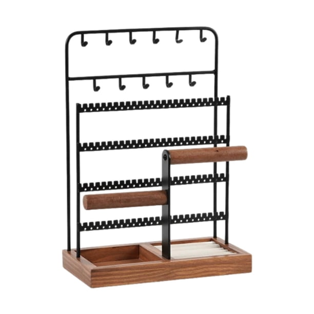 Organizador de joyas con base de madera, soporte para colgar collares y pendientes. Negro