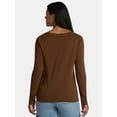thumbnail image 2 of Time and Tru Women's Cotton V-Neck Tee with Long Sleeves, Sizes XS-XXXL, 2 of 5