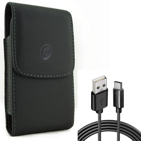 For Galaxy A73 /A23 /A14 /A13 - 6ft USB Cable w Case Belt Clip, Type-C Charger Cord Power, Leather Holster Cover for Samsung Galaxy A73 /A23 /A14 /A13 5G