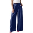 thumbnail image 2 of Women Casual Cotton Linen Work Pants Soft Wide Leg Trousers Loose Fit Comfy Business Office Slacks with Pockets,Linen Pants Blue XL, 2 of 4