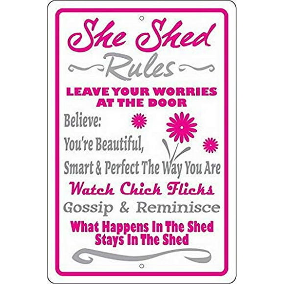 Metal Sign She Shed RulesSign Metal Sign Metal Wall Plaque Tin Sign 8 x 12