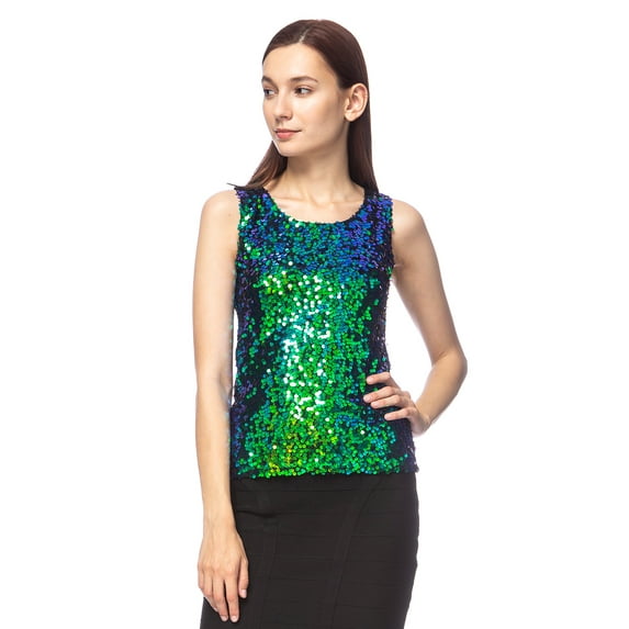 Womens Casual Vest equin Metallic Sparkly Cocktail Party Sleeveless Tank Top
