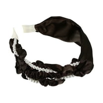 Unique Bargains 1 Pcs Women Knotted Headbands Faux Pearl Beaded Headband Wide Head Bands Hair Accessories Coffee Color