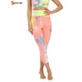 thumbnail image 4 of Spencer Women's High Waist Yoga Pants Tie Dye Textured Capris Tummy Control Slimming Booty Leggings Workout Butt Lift Tights (L, Yellow Red), 4 of 7
