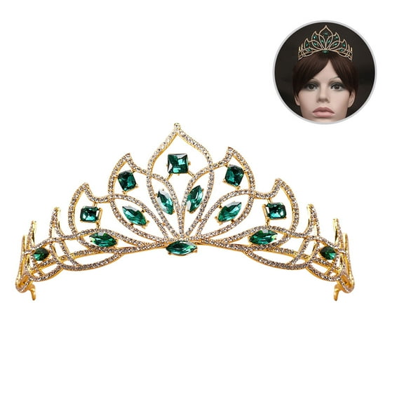 QIFULL Bridal Hair Accessories Green Crystal and Alloy Wedding Headband Unique Elegant Design