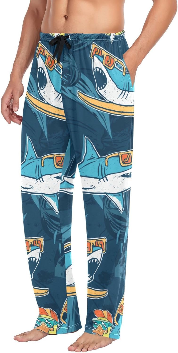 Hotbar Shark Men's Blue Pajama Pants, Cotton Sleep Lounge Pant ...