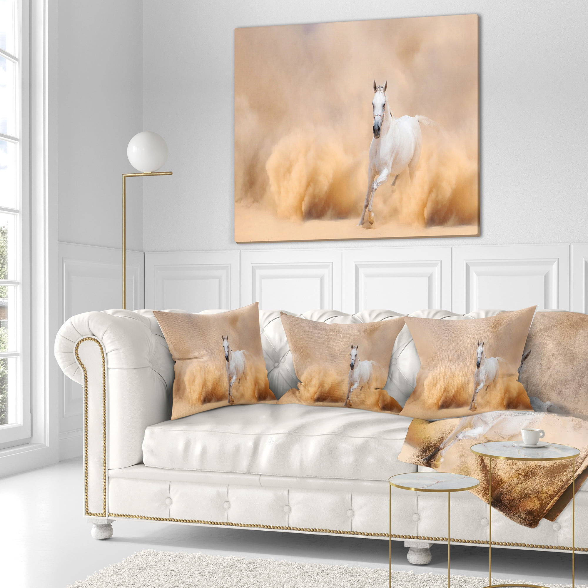 Designart Arabian Horse in Desert Storm - Photography Throw Pillow - 16x16