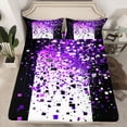 thumbnail image 2 of Manfei Geometric Plaid Grid Boy Girl 4pcs Bed Sheets,Bling Glitter King Sheets,Black Purple Super Cozy Sheet Set,Lightweight Room Decor, 2 of 7
