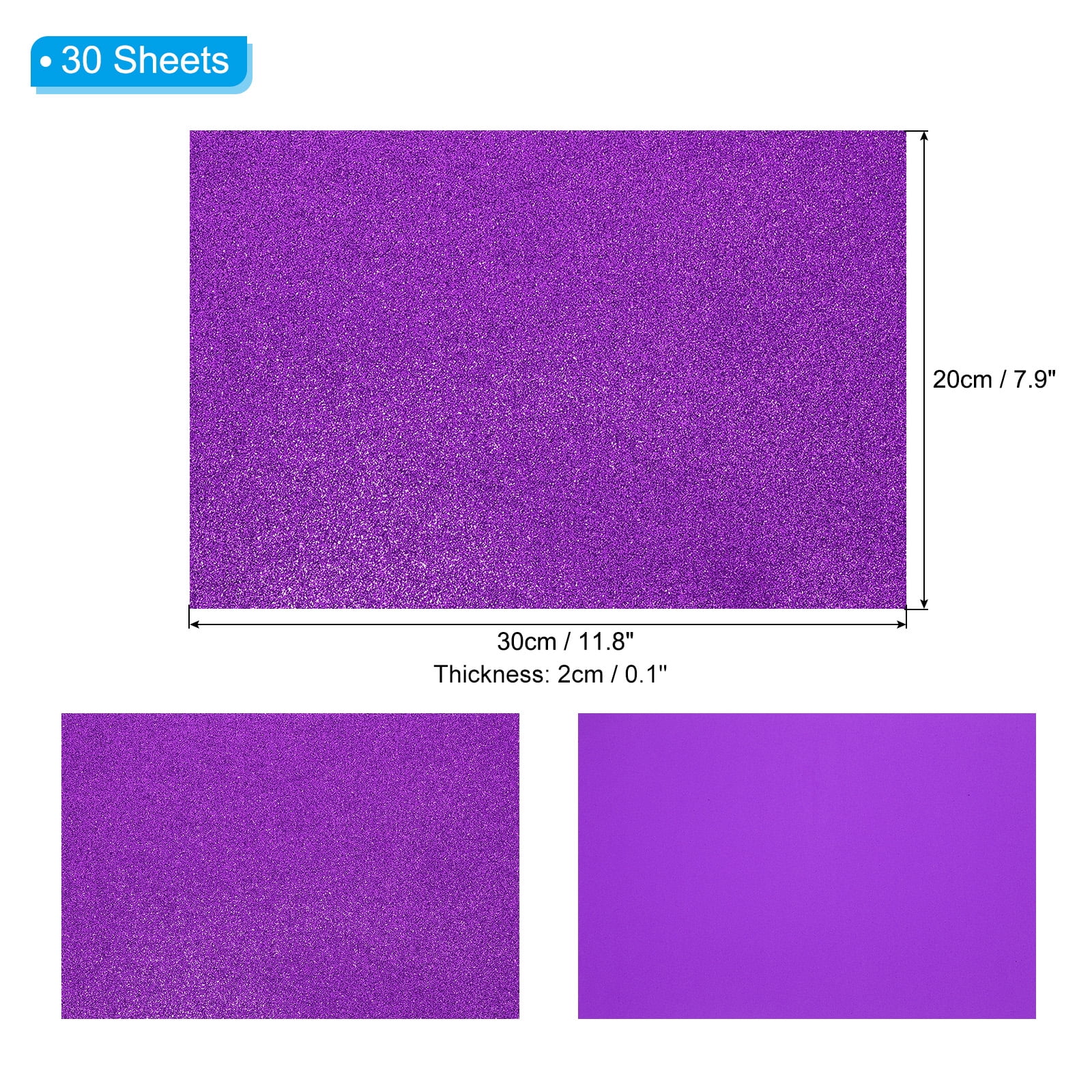 Uxcell Light Purple Shiny EVA Glitter Foam Sheet 11.8 x 7.9 Inch 2mm Thick with Back Adhesive Sparkle EVA Glitter Felt for Crafts DIY Project, 30 Pcs