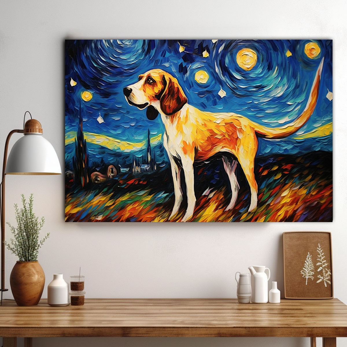 American Eskimo Dog Watercolor Starry Night Van Gogh Painting Kits, Painting Watercolor Canvas, Canvas Suitable for Room Decor Cafe Decor Or Gift for Friends