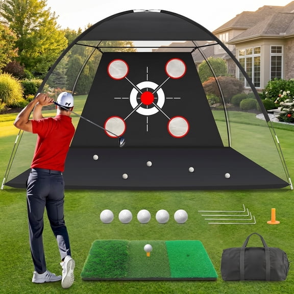 Golf Net with Practice Mat,Golf Hitting Aid Nets 10x7FT for Backyard Driving Chipping Training Swing,Gifts for Men Dad Him and Golfer