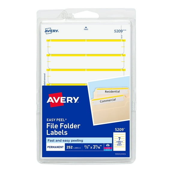 Avery Print or Write File Folder Labels 11/16 x 3 7/16 White/Yellow Bar 252/Pack 05209