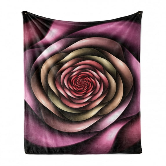 Spires Soft Flannel Fleece Throw Blanket, Rose Petals Curved Winds Around Fixed Center Point at Increasing Digital Design, Cozy Plush for Indoor and Outdoor Use, 50" x 70", Multicolor, by Ambesonne