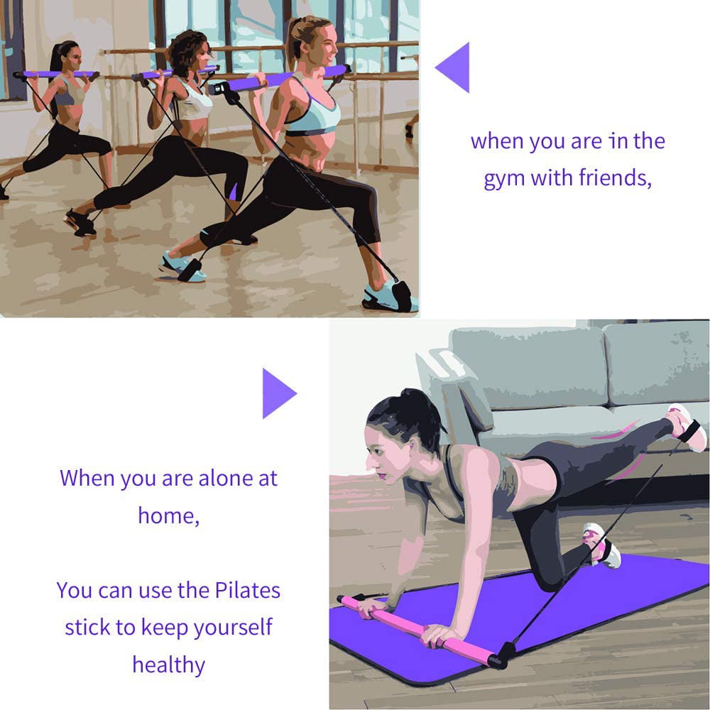 Pilates bar Stick fitness yoga ejercicio bar resistance banda muslo tóner 