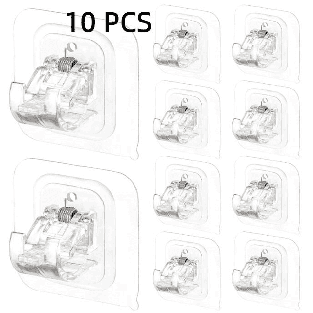 10 soportes autoadhesivos y ajustables para barras de cortina, sin clavos, ganchos para barras de cortina sin taladrar, aptos para colgar cortinas en el cuarto de baño, la cocina y el salón.