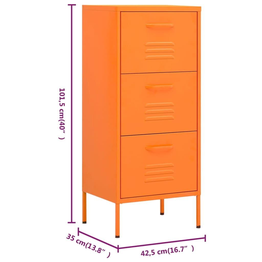 vidaXL Freestanding Steel 3-Drawer Lockable File Cabinet