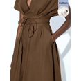 thumbnail image 4 of Brown-2 V-Neck Wrap Maxi Dress With Tie Waist And Kimono Sleeves, 4 of 9