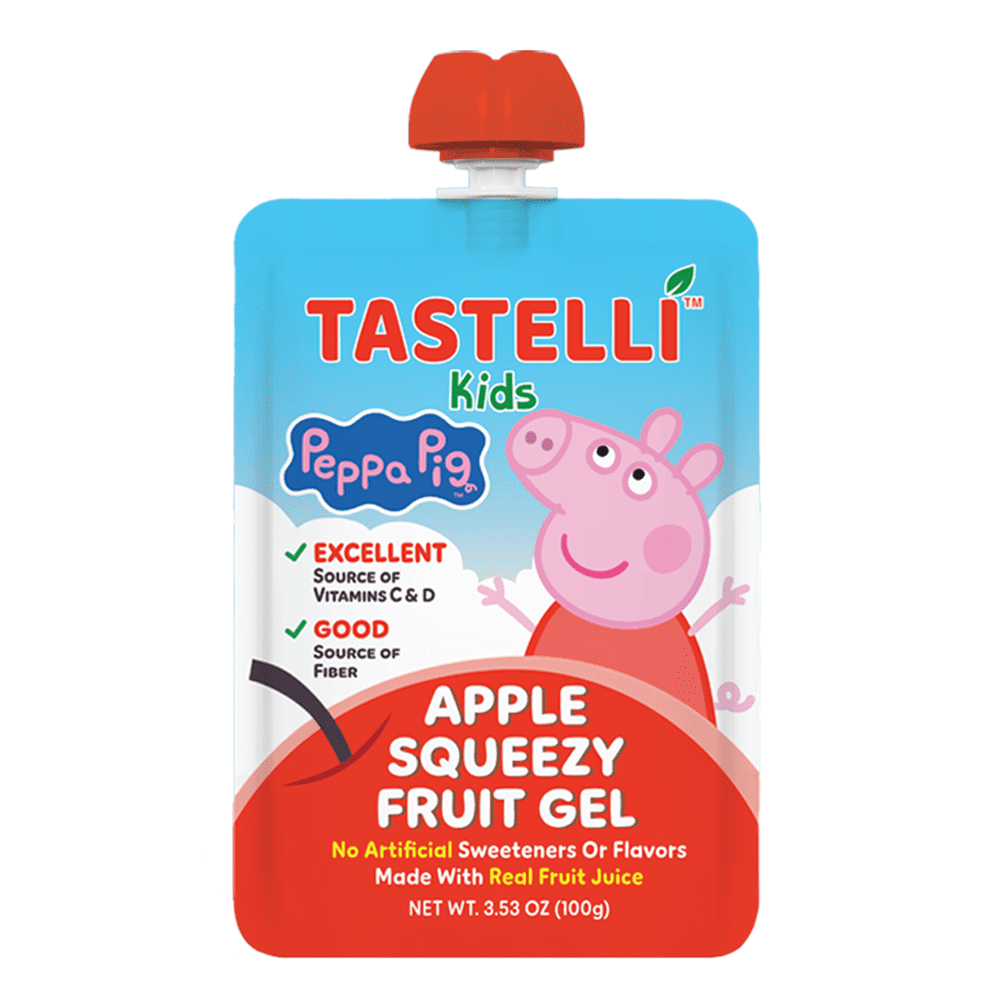 (2 pack) Tastelli Peppa Pig Kids Squeezy Fruit Gel – Apple Flavor – No Artificial Sweeteners or Flavors, Made with Real Fruit Juice, Fiber-Rich Prebiotic Gut Support - 4 Count