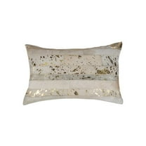 HomeRoots 544635 12 x 20 in. Natural & Gold Patchwork Cowhide Lumbar Throw Pillows with Glitter - Set of 2