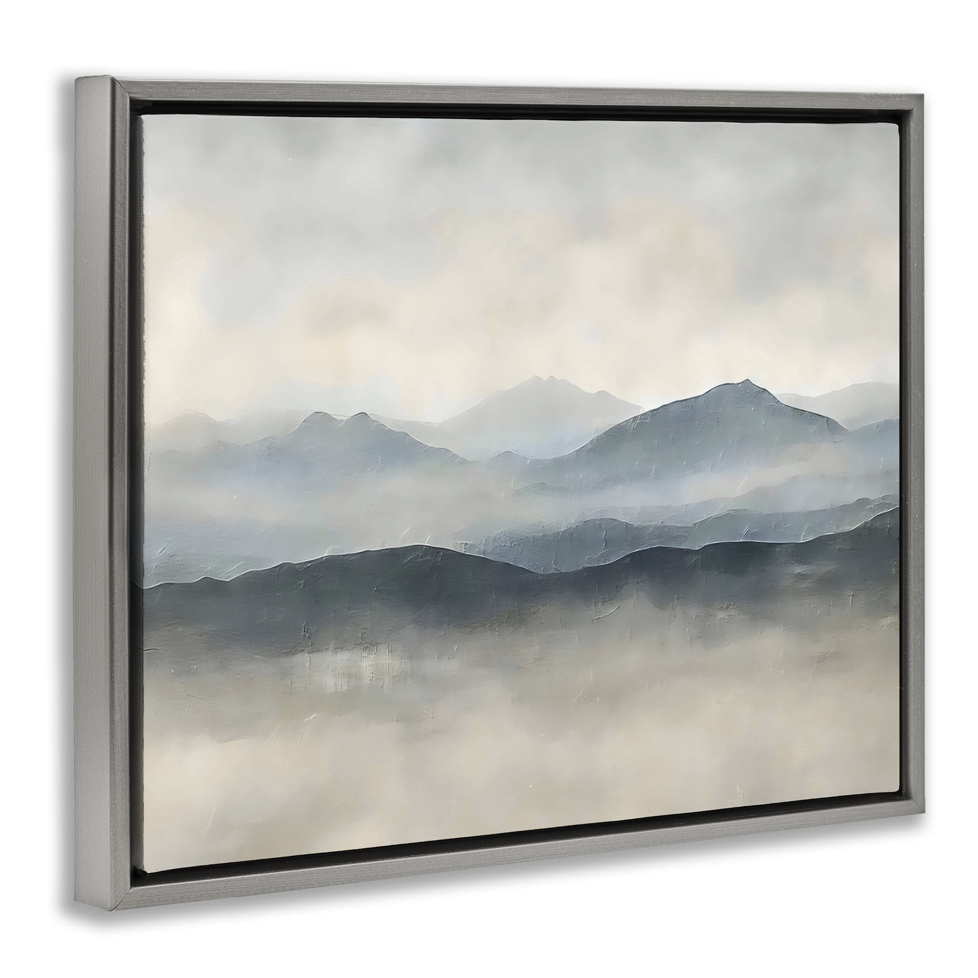 Stupell Industries Misty Muted Mountainscape Gray Framed Floater Canvas Wall Art, design by Riley B