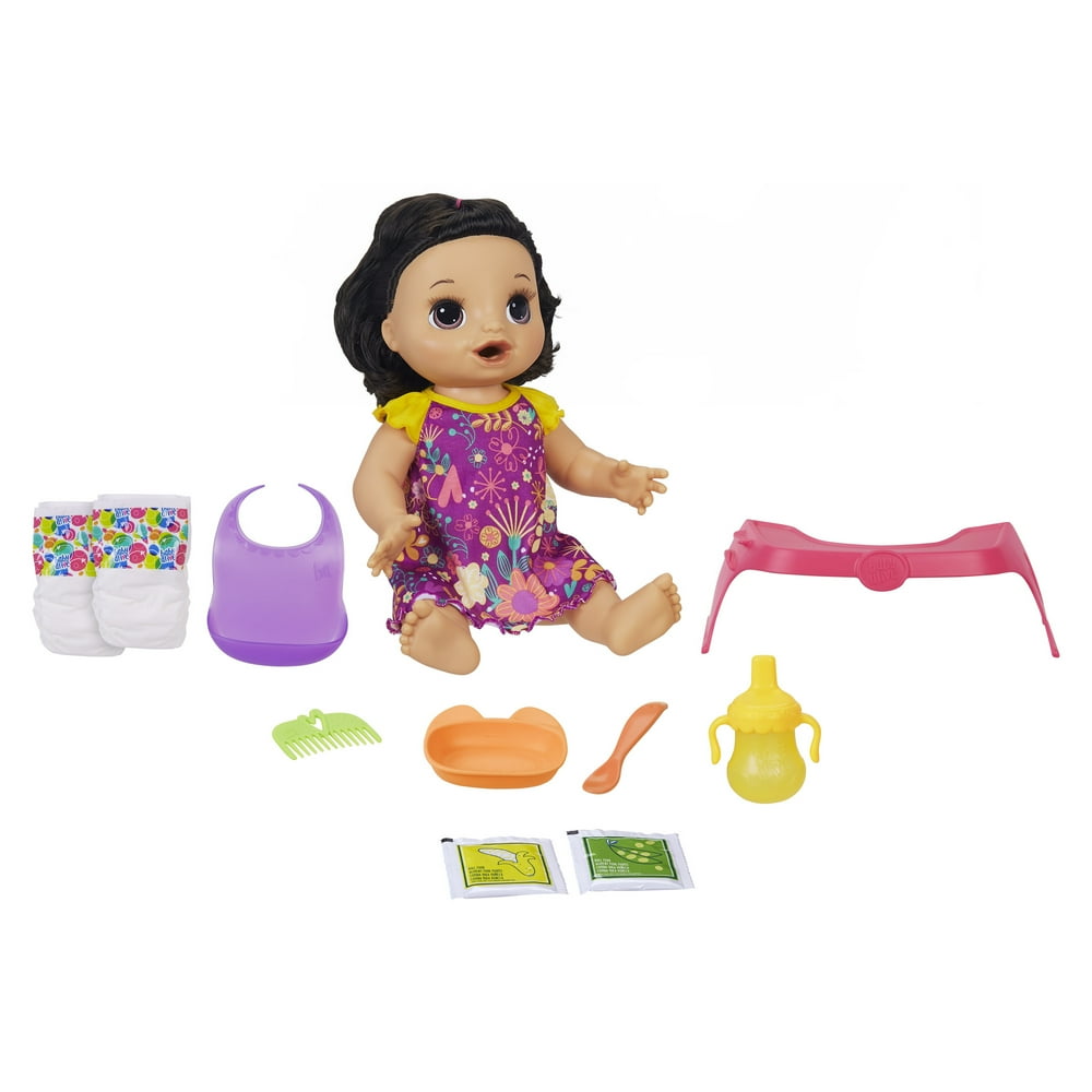 Baby Alive Happy Hungry Baby Brown Straight Hair Doll, 50+ Sounds, Phrases, Eats, Poops, Drinks