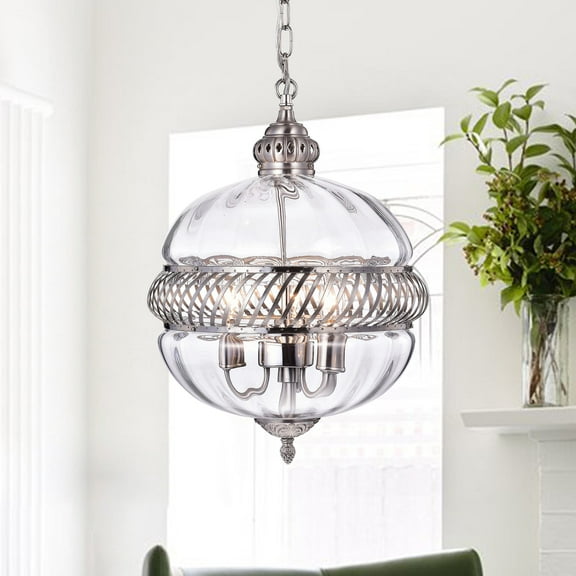 Warehouse of Tiffany Permin 13-inch Clear Glass Globe with Metal Accents Pendant Light